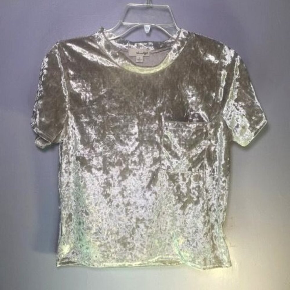 Crushed Velvet Short Sleeve Top‎ With Pocket Celebration Holiday Party New Years
